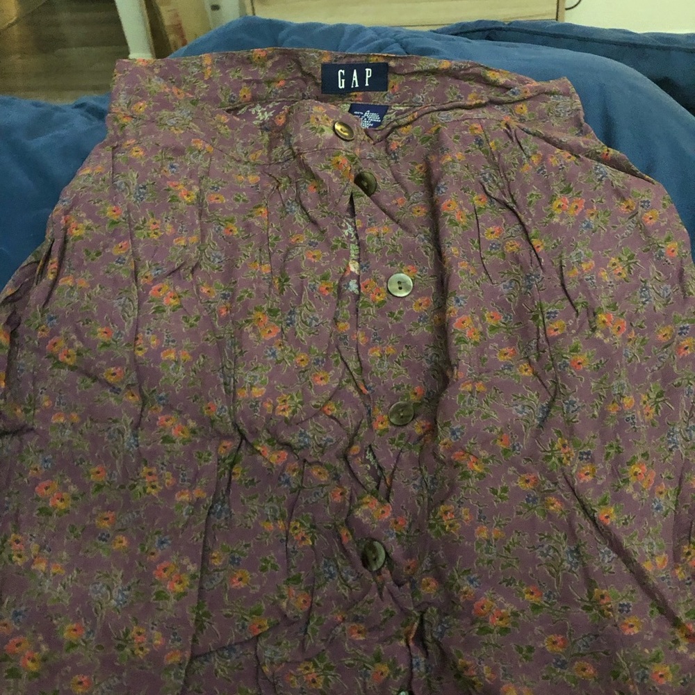 Gap, purple A line long skirt, size 4 with orange and blue flowers